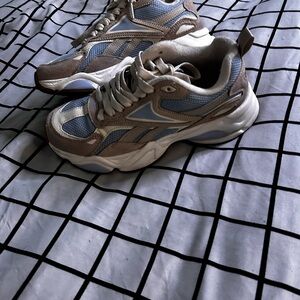 Blue and Tan Sneakers